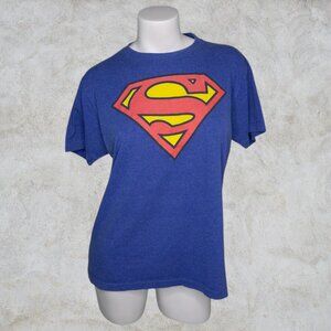Superman Original Shield Logo Blue T-Shirt Retro 80s Vintage Style